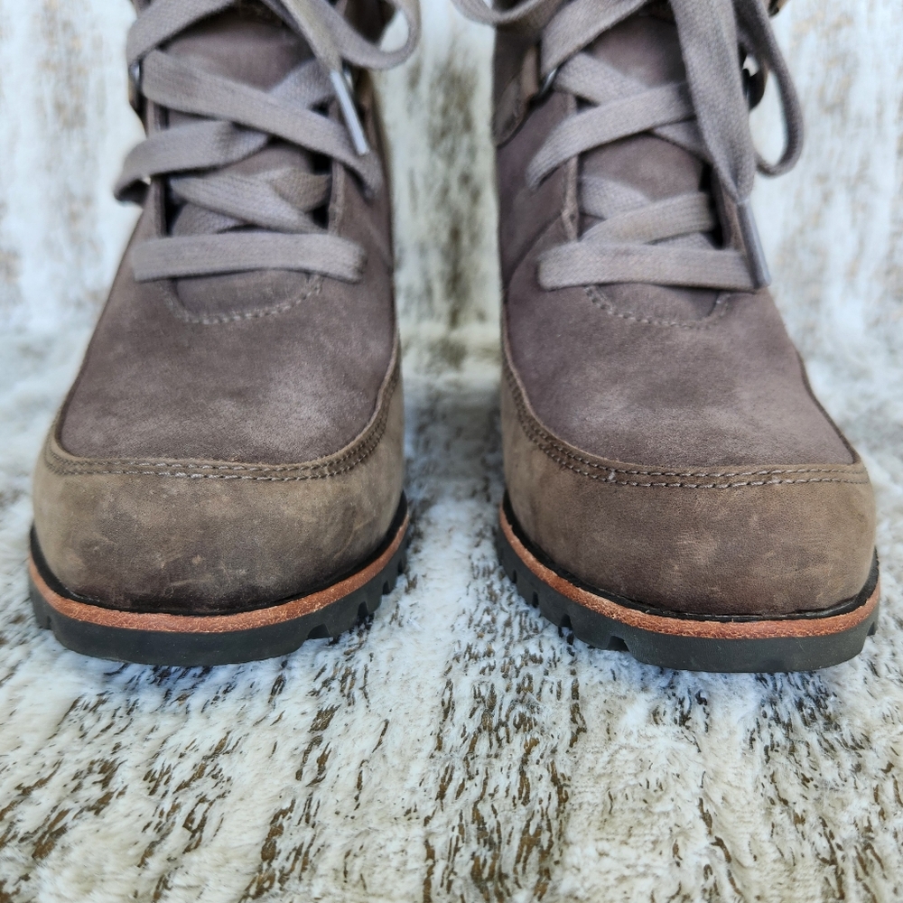 UGG "Kriston" Waterproof Suede Wedge Heeled Boots Taupe Brown | Women's Size 7.5 - Picture 4 of 12